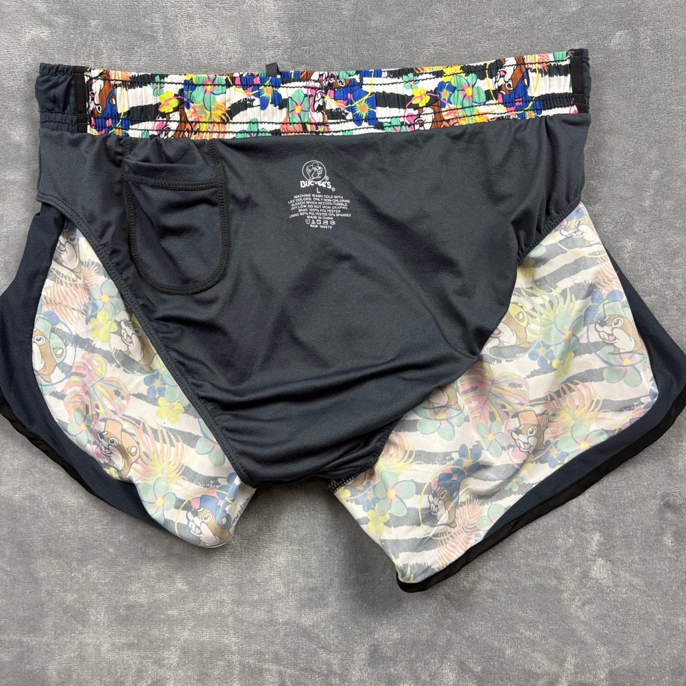 Buc-ee's Beaver Mascot Womens L Dolphin Running Shorts Tropical Lined Novelty - Picture 9 of 12
